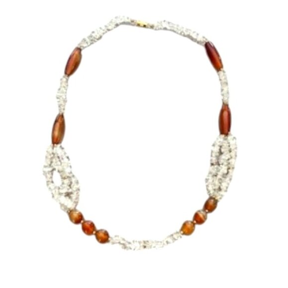 Natural Crystal and Carnelian Beaded Necklace 24" - Picture 2 of 5